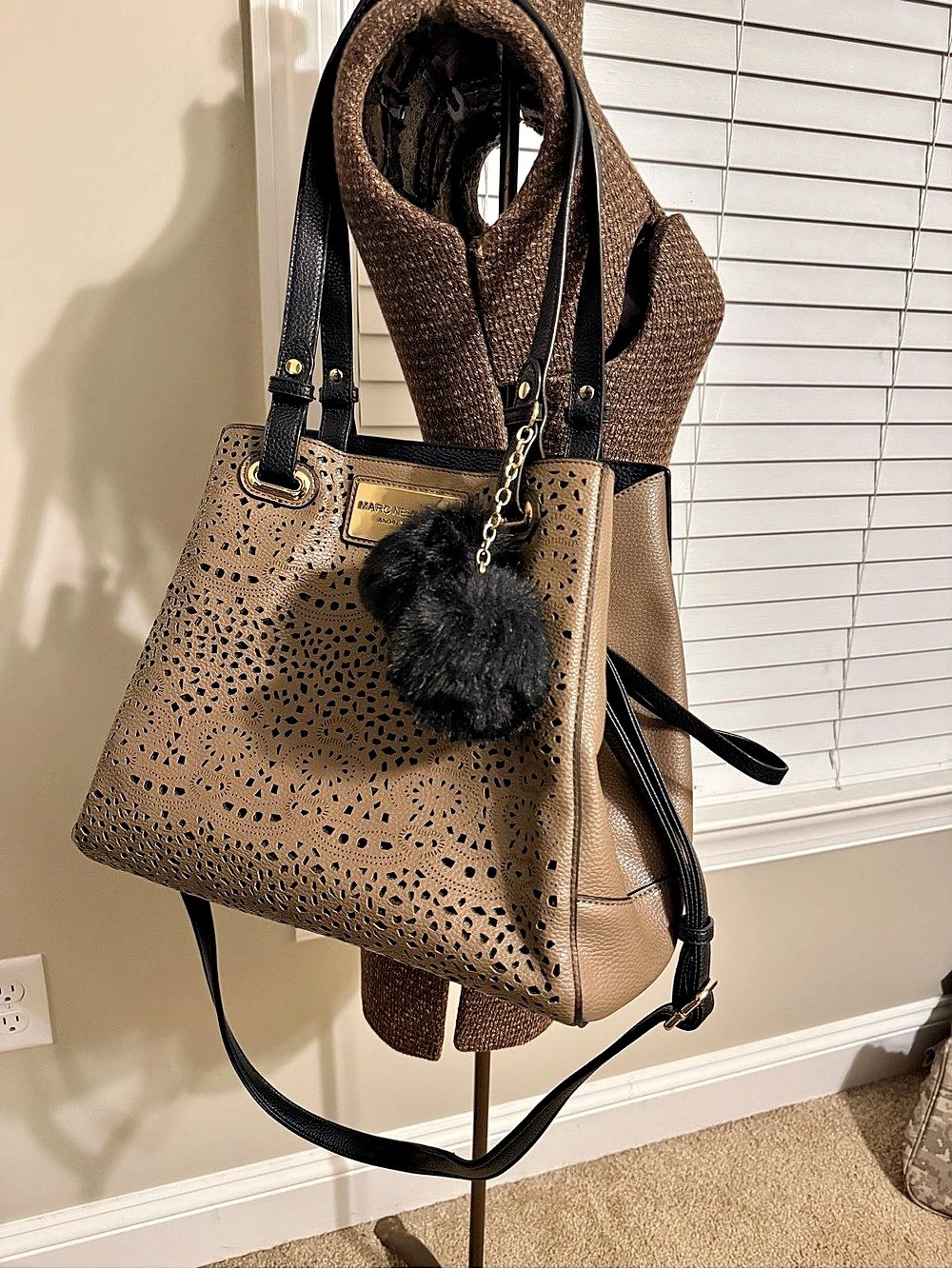 Marc New York Laser-Cut Tote Bag with Pouch and Pom